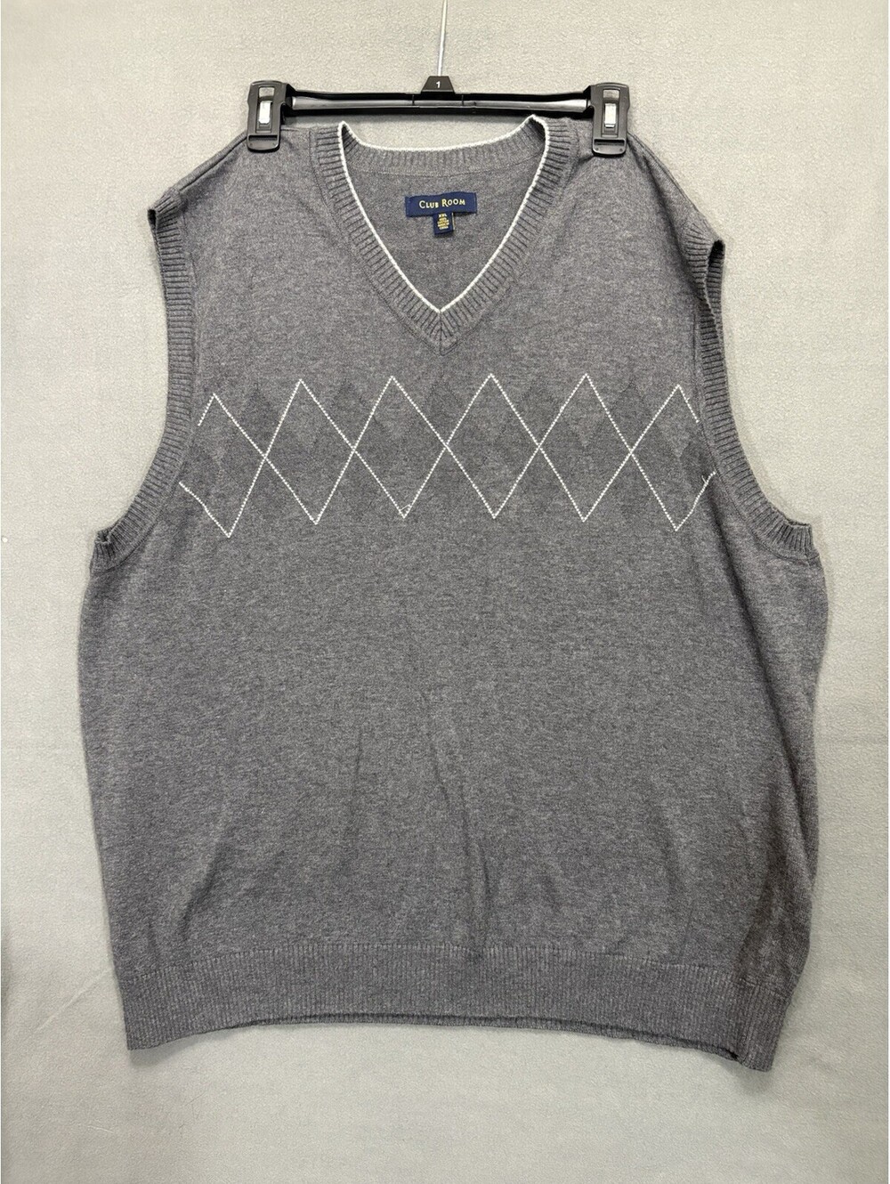 Club Room Men’s XXL Gray Argyle Cotton Sweater Vest